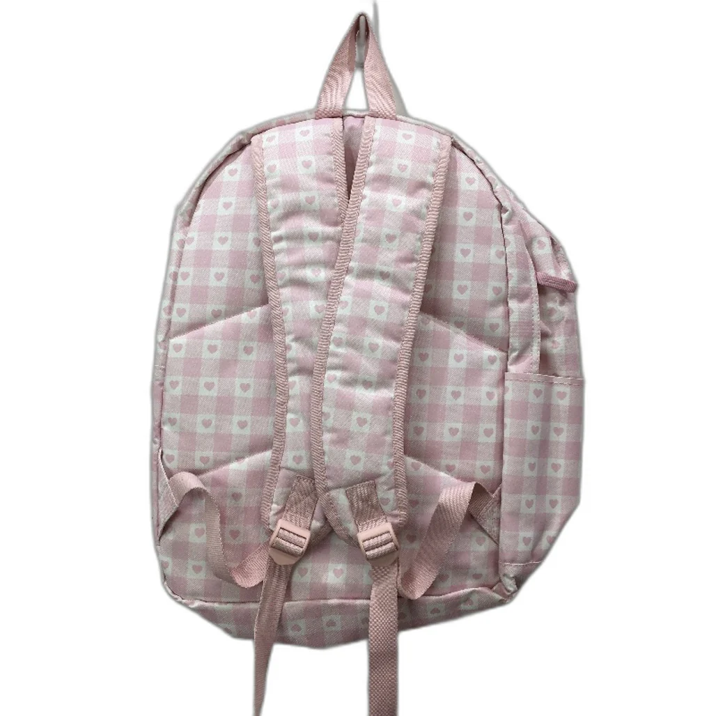 Multifunctional Pink Check Heart Printed Front Zipped Pocket School Backpack NEW - Image 2