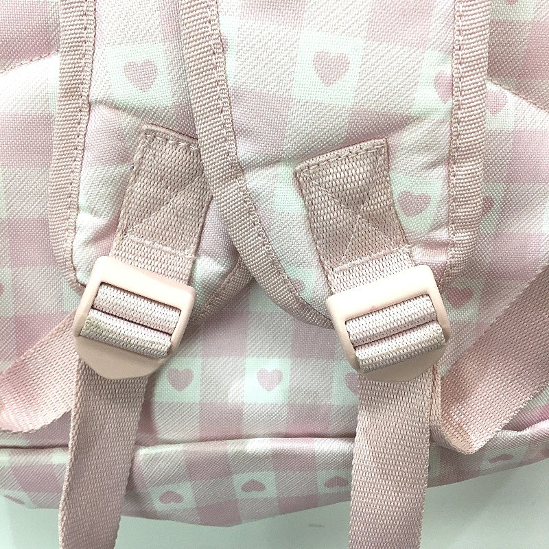 Multifunctional Pink Check Heart Printed Front Zipped Pocket School Backpack NEW - Image 3