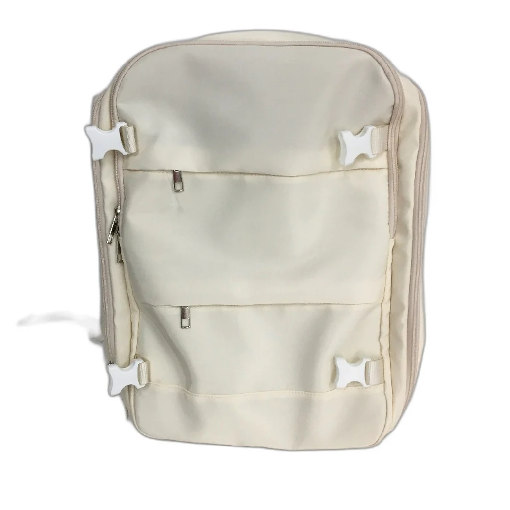 Expandable Travel Backpack Fully Openable Carry On Luggage Bag Cream NEW