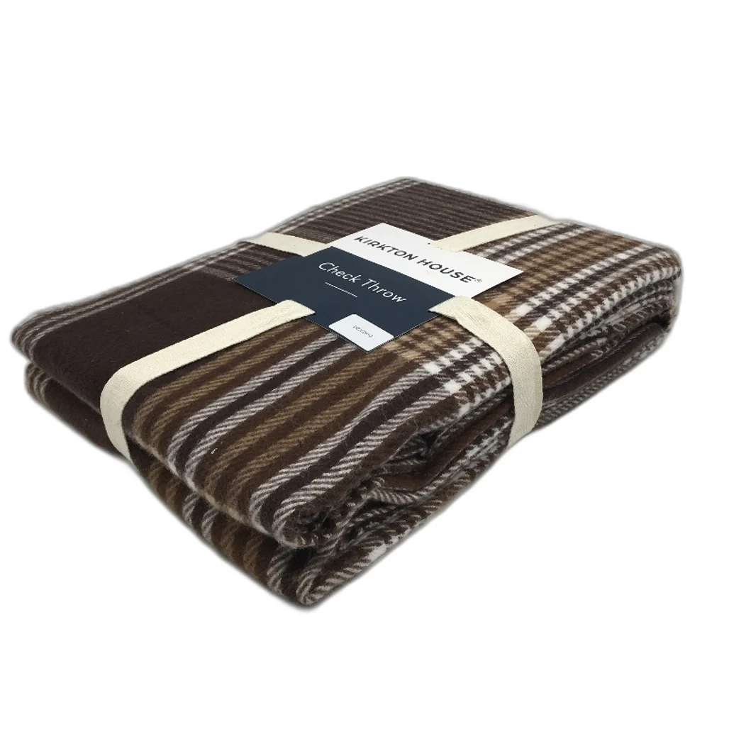 Kirkton House Soft Fleece Lightweight Brown Tan Check Throw Blanket NEW - Image 3
