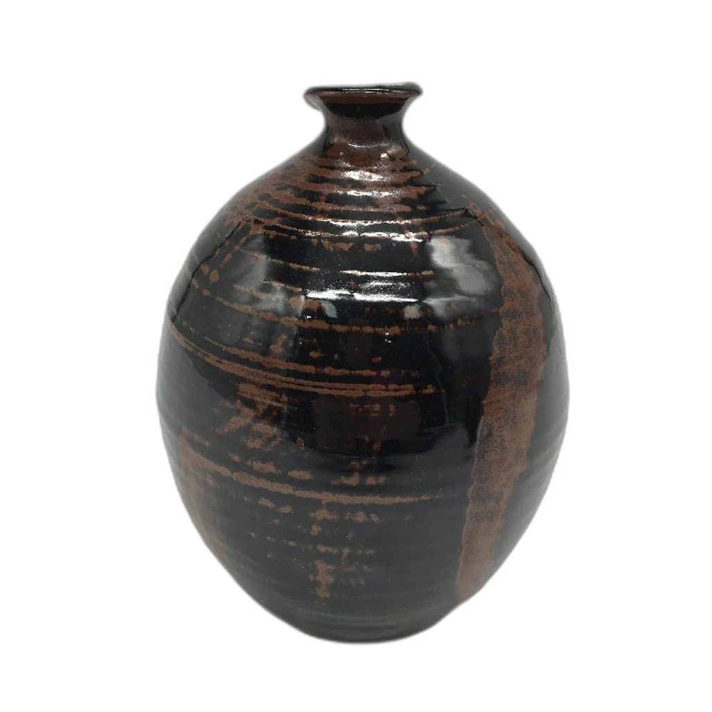 VINTAGE Non Matching Artisan Handcrafted Stoneware Pottery Brown Glazed Vases - Image 2