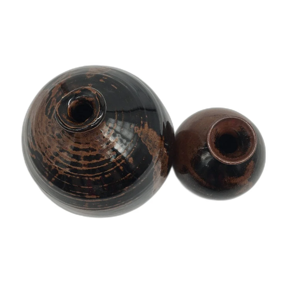 VINTAGE Non Matching Artisan Handcrafted Stoneware Pottery Brown Glazed Vases - Image 4