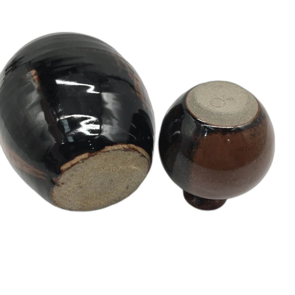 VINTAGE Non Matching Artisan Handcrafted Stoneware Pottery Brown Glazed Vases - Image 5