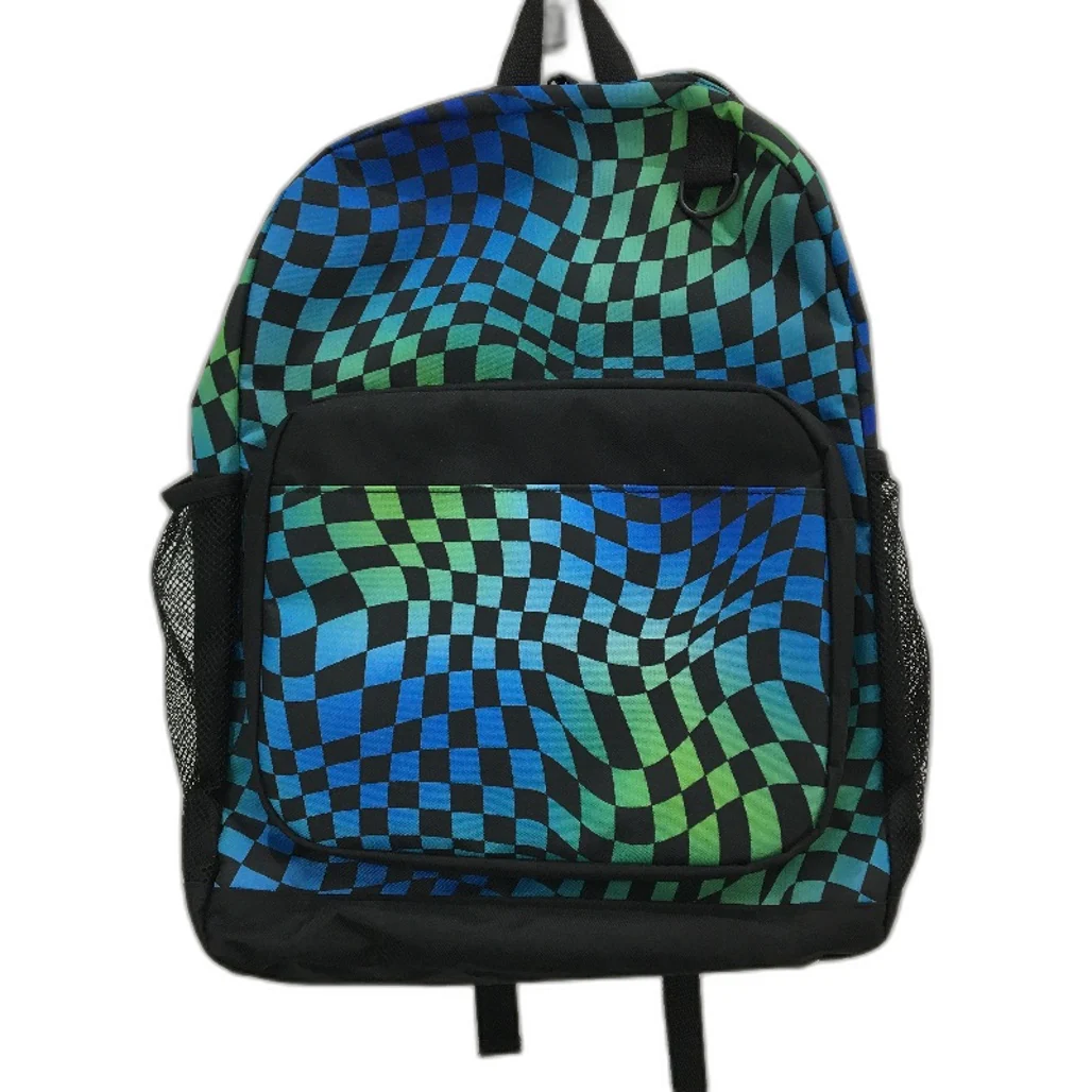 Travelway Black Green Check Multi Compartment Backpack & Drink Bottle Set NEW - Image 2
