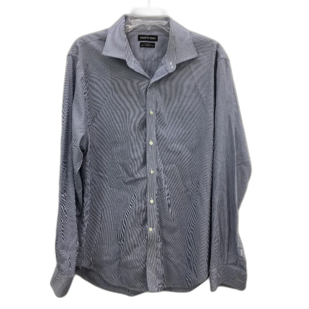 Country Road Navy Mini Check Cotton Long Sleeve Mens Shirt Tailored Fit Size L