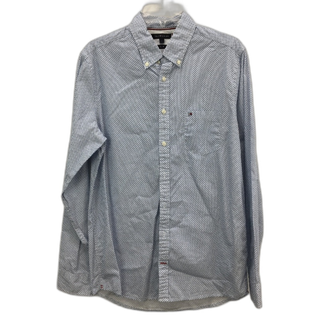 Tommy Hilfiger Blue Patterend Slim Fit 100% Cotton Long Sleeve Shirt Mens Size L