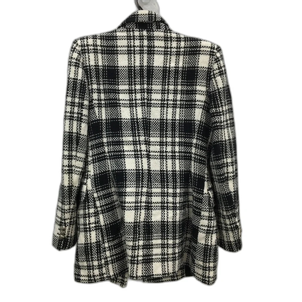 Zara Black & White Knit Weave Cotton Blend Double Breasted Jacket Ladies Size M - Image 2