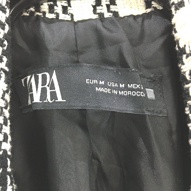 Zara Black & White Knit Weave Cotton Blend Double Breasted Jacket Ladies Size M - Image 3