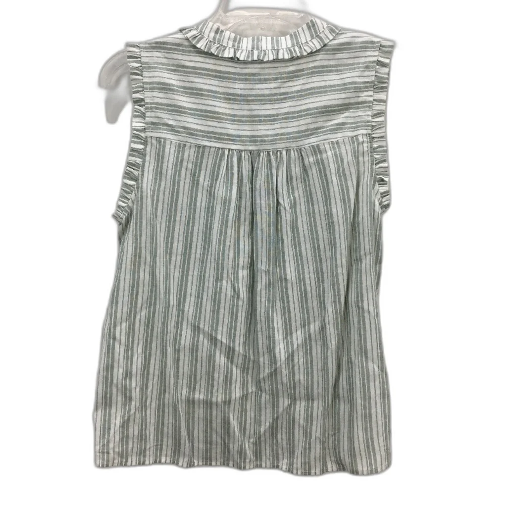 Grab Denim Sage Stripe European Linen Blend Summer Button Top Ladies Size 8 NEW - Image 2
