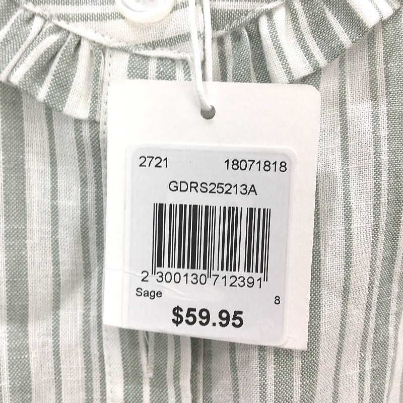 Grab Denim Sage Stripe European Linen Blend Summer Button Top Ladies Size 8 NEW - Image 4
