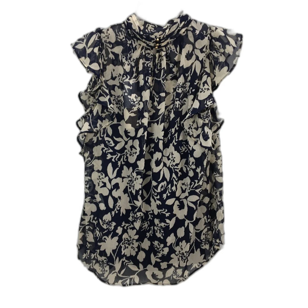 Forever New Navy Rayne Ruffle High Neck Blouse Summer Top Ladies Size 10 NEW - Image 2