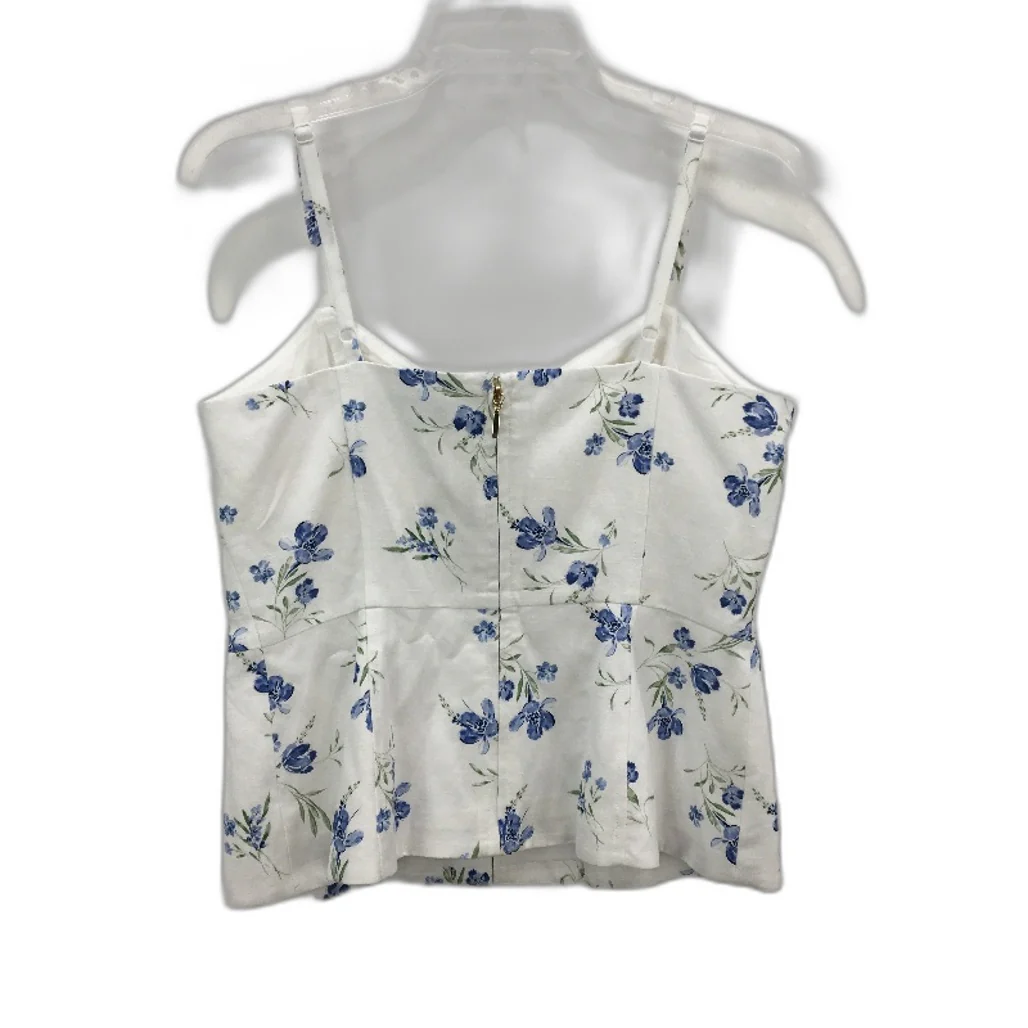 Forever New White & Blue Floral Linen Feel Summer Top Ladies Size 10 NEW - Image 2