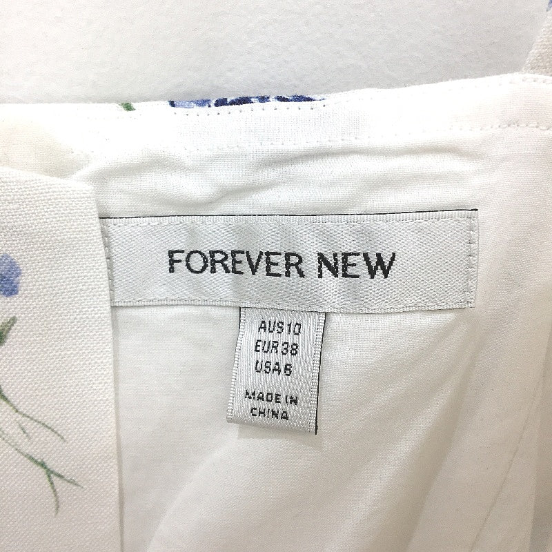 Forever New White & Blue Floral Linen Feel Summer Top Ladies Size 10 NEW - Image 5