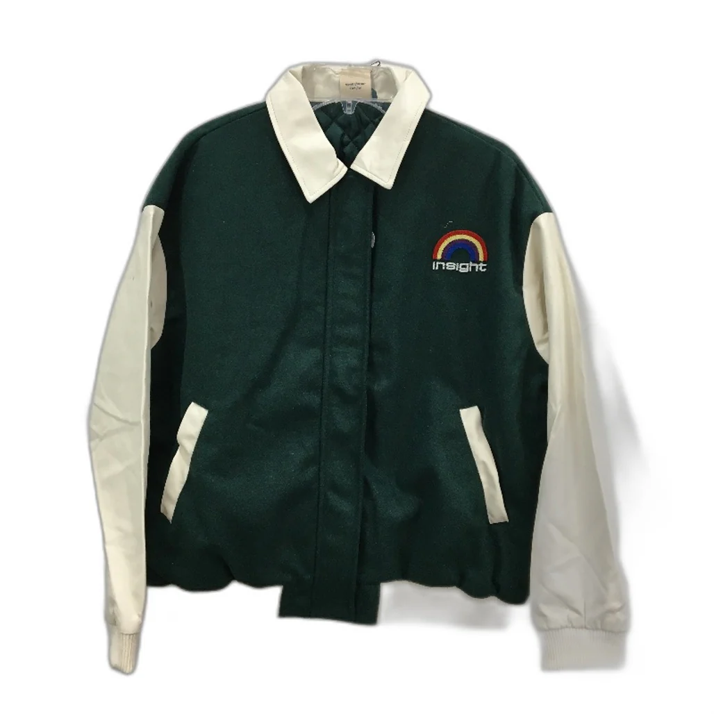 Insight Forest Green & Cream Vinyl Varsity Style Zip Up Jacket Mens Size XS NEW