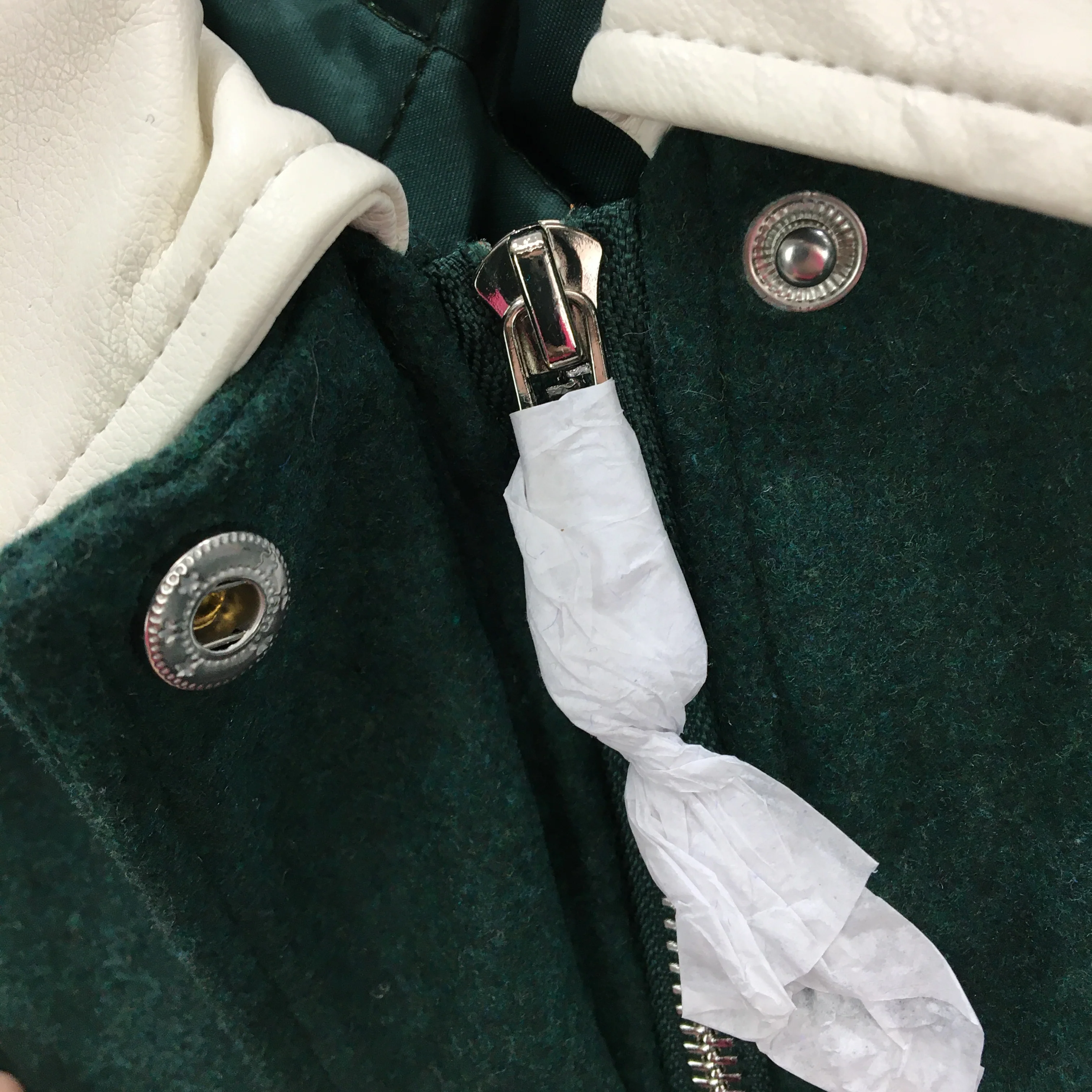 Insight Forest Green & Cream Vinyl Varsity Style Zip Up Jacket Mens Size XS NEW - Image 6
