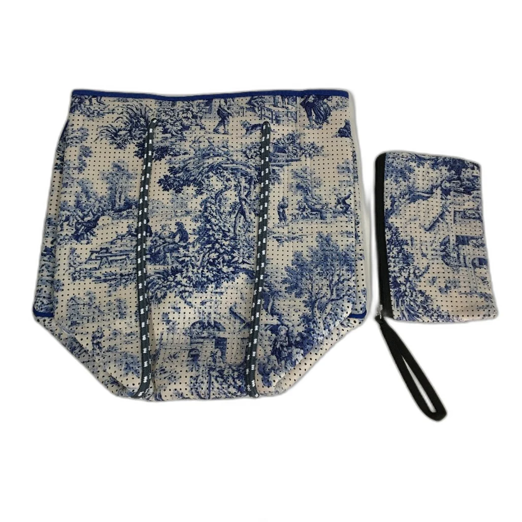 Parfait Ce Cabas Neoprene Blue Beach Tote Bag & Matching Make Up Purse NEW - Image 2