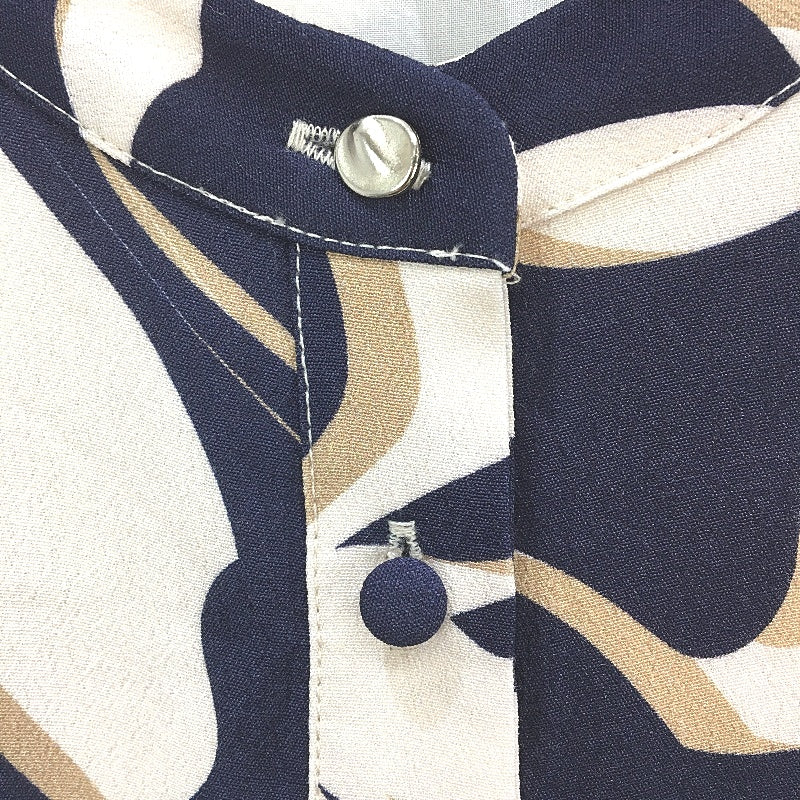 Basque Navy & Blush Beige Patterned Long Sleeve Shirt Ladies Size 10 NEW - Image 4