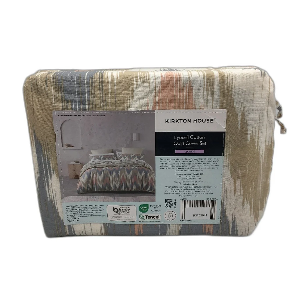 Kirkton House Lyocell Cotton Neutral Toned Pattern Quilt Cover Set QUEEN Bed NEW - Image 3
