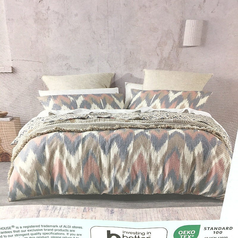 Kirkton House Lyocell Cotton Neutral Toned Pattern Quilt Cover Set QUEEN Bed NEW - Image 4