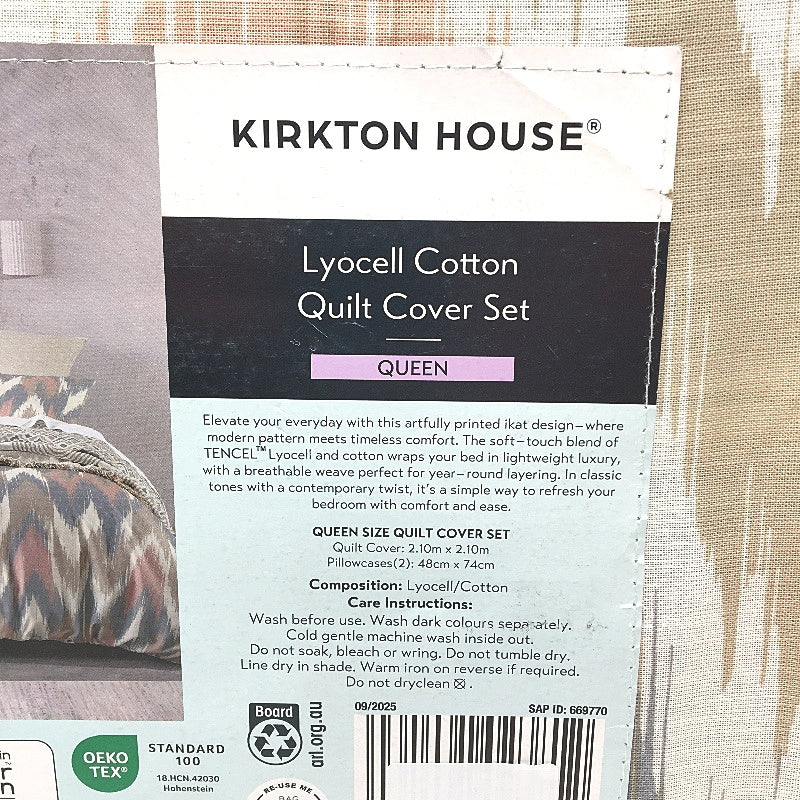 Kirkton House Lyocell Cotton Neutral Toned Pattern Quilt Cover Set QUEEN Bed NEW - Image 6