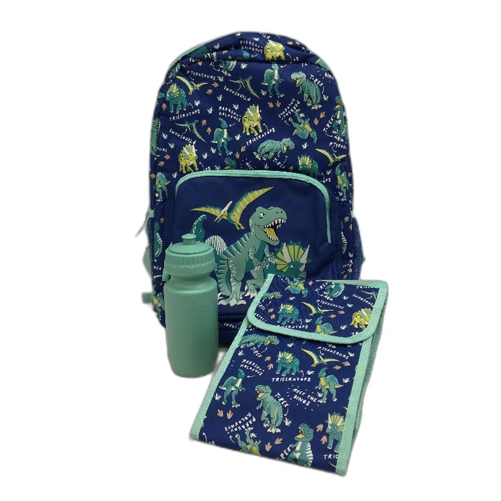 Rpyal Blue Dinosaur Themed Print 3 Piece Dino Backpack & Lunch Bag Set NEW