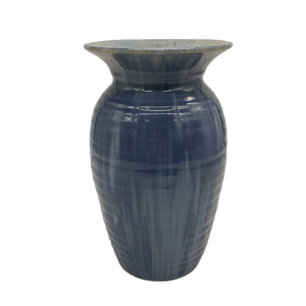 Candy Ware Made In England Streaked Blue High Gloss Glaze Pottery Vase 24cm
