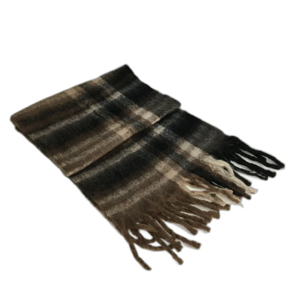 Insight Soft Fuzzy Chunky Winter Scarf Oversize Brown Checkered One Size NEW - Image 2