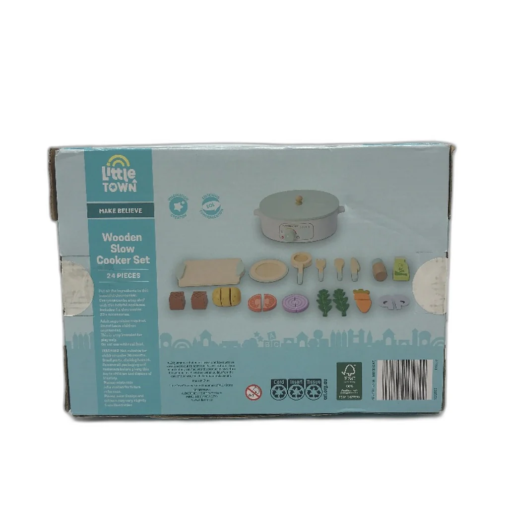 Little Town Wooden Slow Cooker Set 24PCS Pretend Play Kitchen Toys Age 3Y+ NEW - Image 5