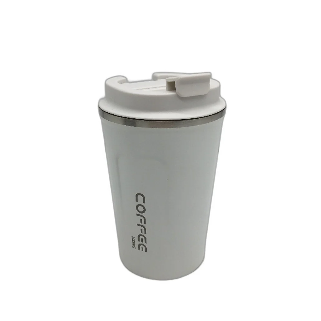 Stainless Steel Cream White Coffee Cup Insulated Travel Mug Leak Proof Lid - Image 2