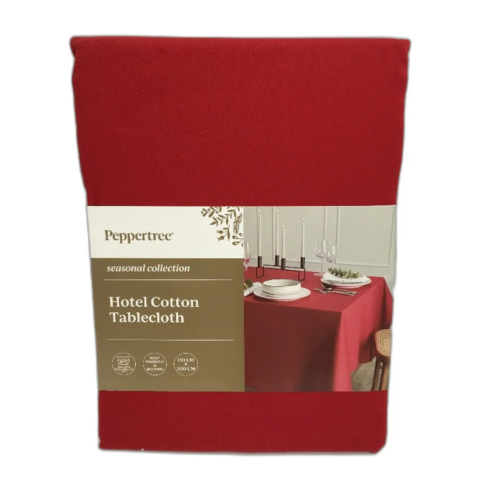 Peppertree Hotel Collection Cotton 10-12 Seater Oblong Red Tablecloth 1.5x3m NEW