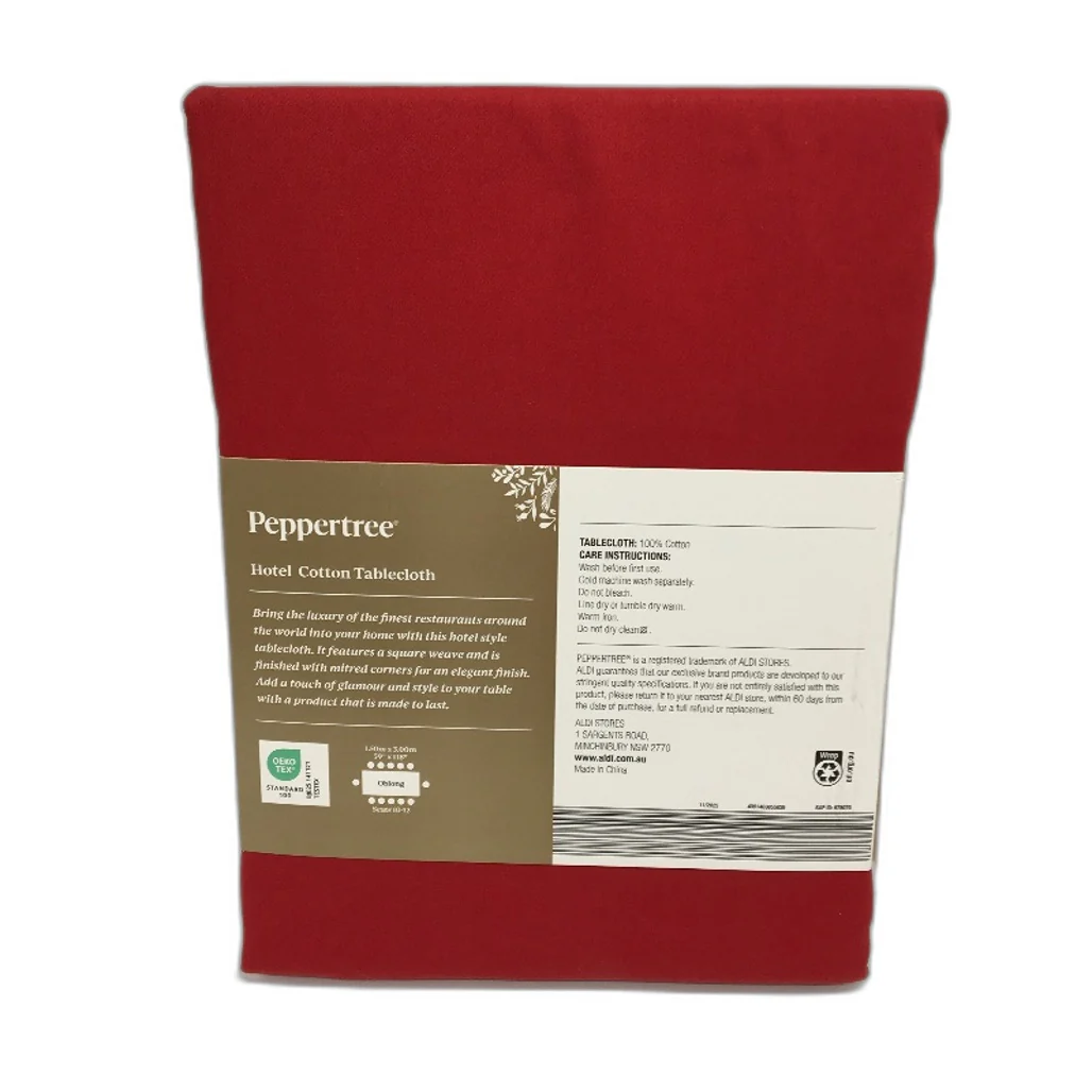 Peppertree Hotel Collection Cotton 10-12 Seater Oblong Red Tablecloth 1.5x3m NEW - Image 2