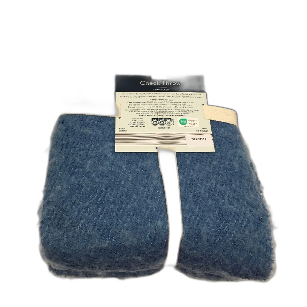 Kirkton House Soft Fleece Lightweight Fringed Solid Blue Check Throw Blanket NEW - Image 2