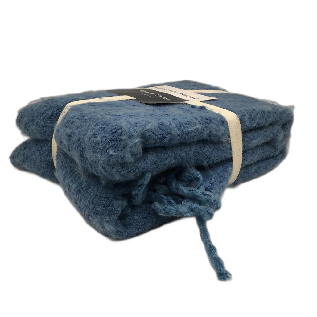 Kirkton House Soft Fleece Lightweight Fringed Solid Blue Check Throw Blanket NEW - Image 3