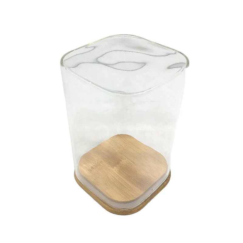 ComSaf Airtight Square Glass Food Storage Jars Set of 4 Bamboo Lids NEW - Image 3