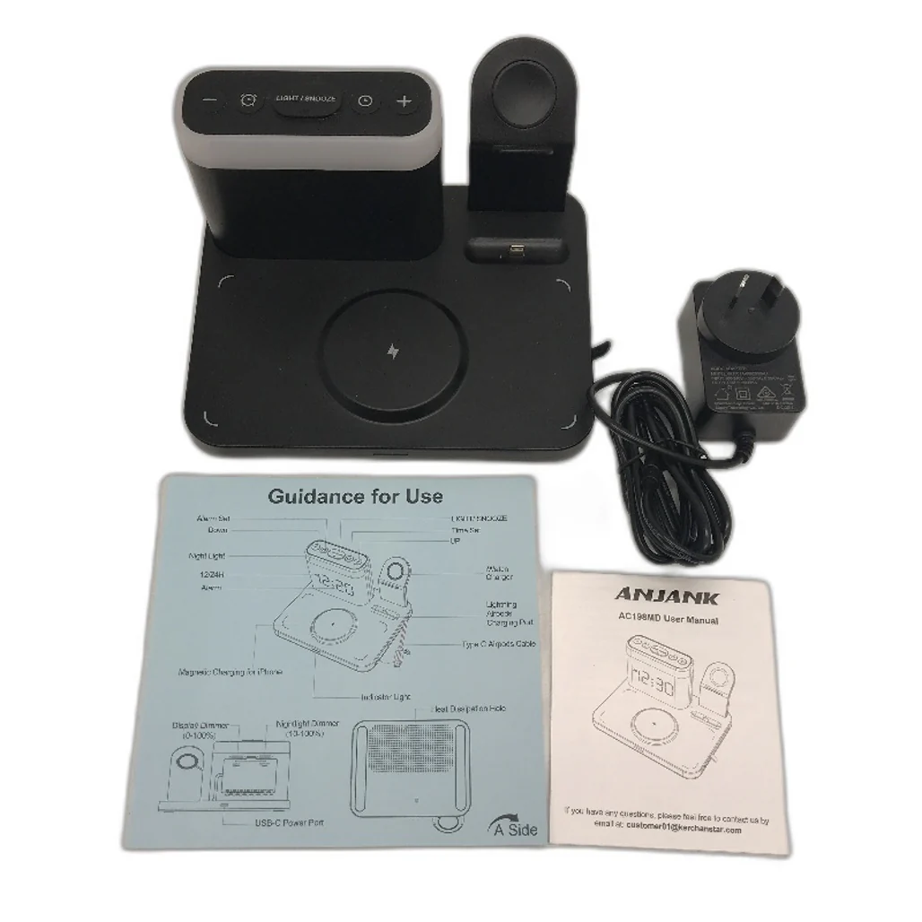 Anjank 5 In 1 Wireless Charging Station With Alarm Clock Night Light NEW - Image 6