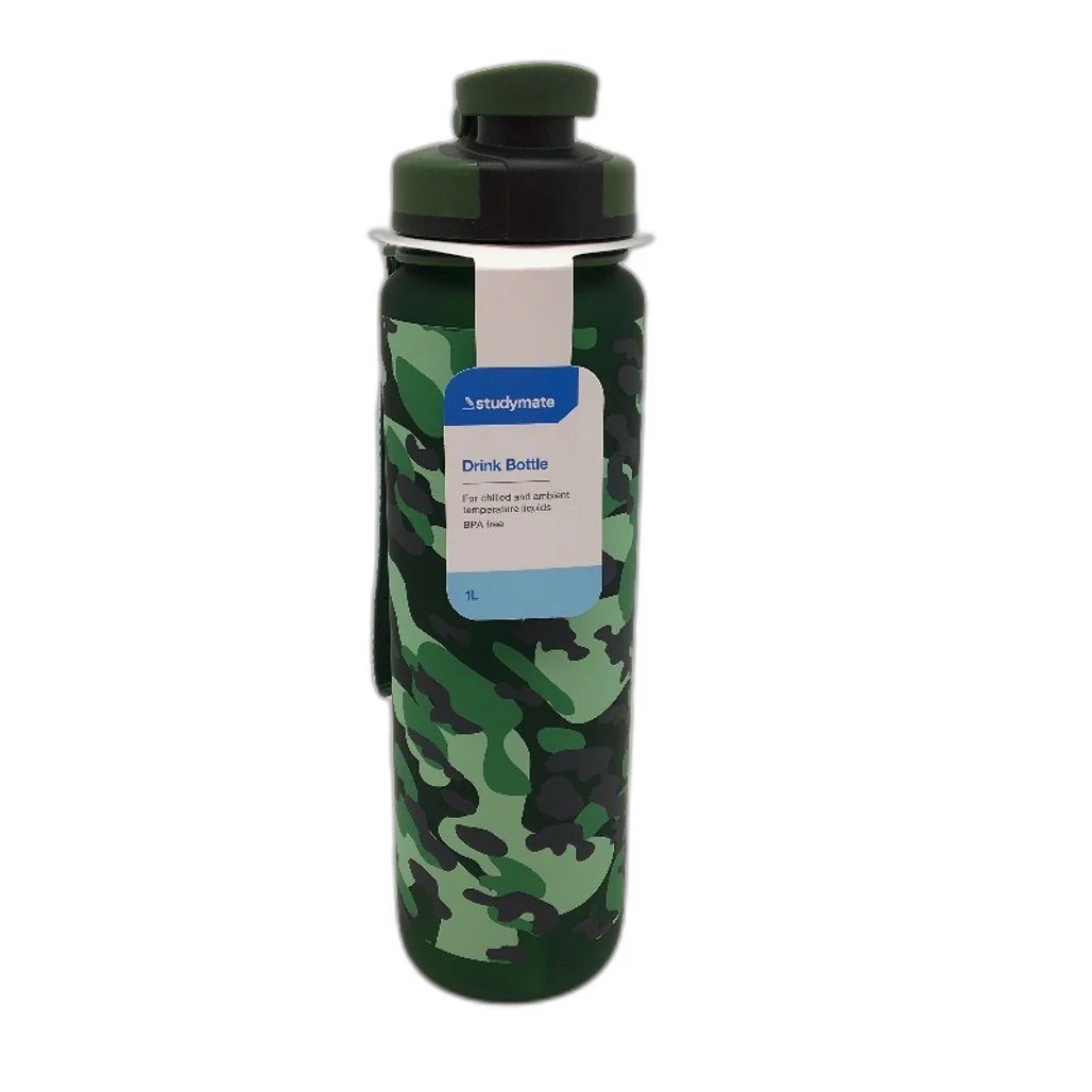 2 Pack Studymate Green Camouflage Pattern Drink Bottle 1L BPA Free NEW - Image 3