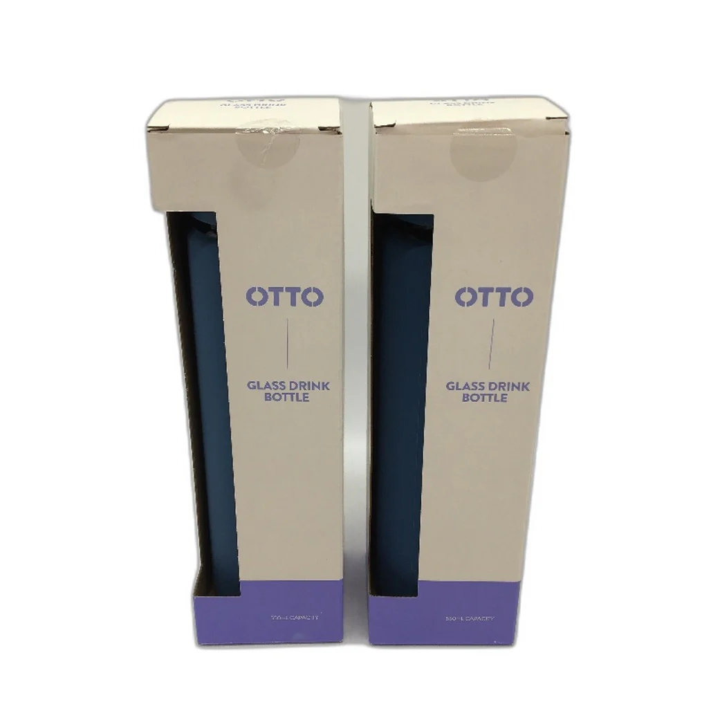 2 Pack Otto Dark Blue Silicone Cover Clear Glass Drink Bottle 550ml Capacity NEW