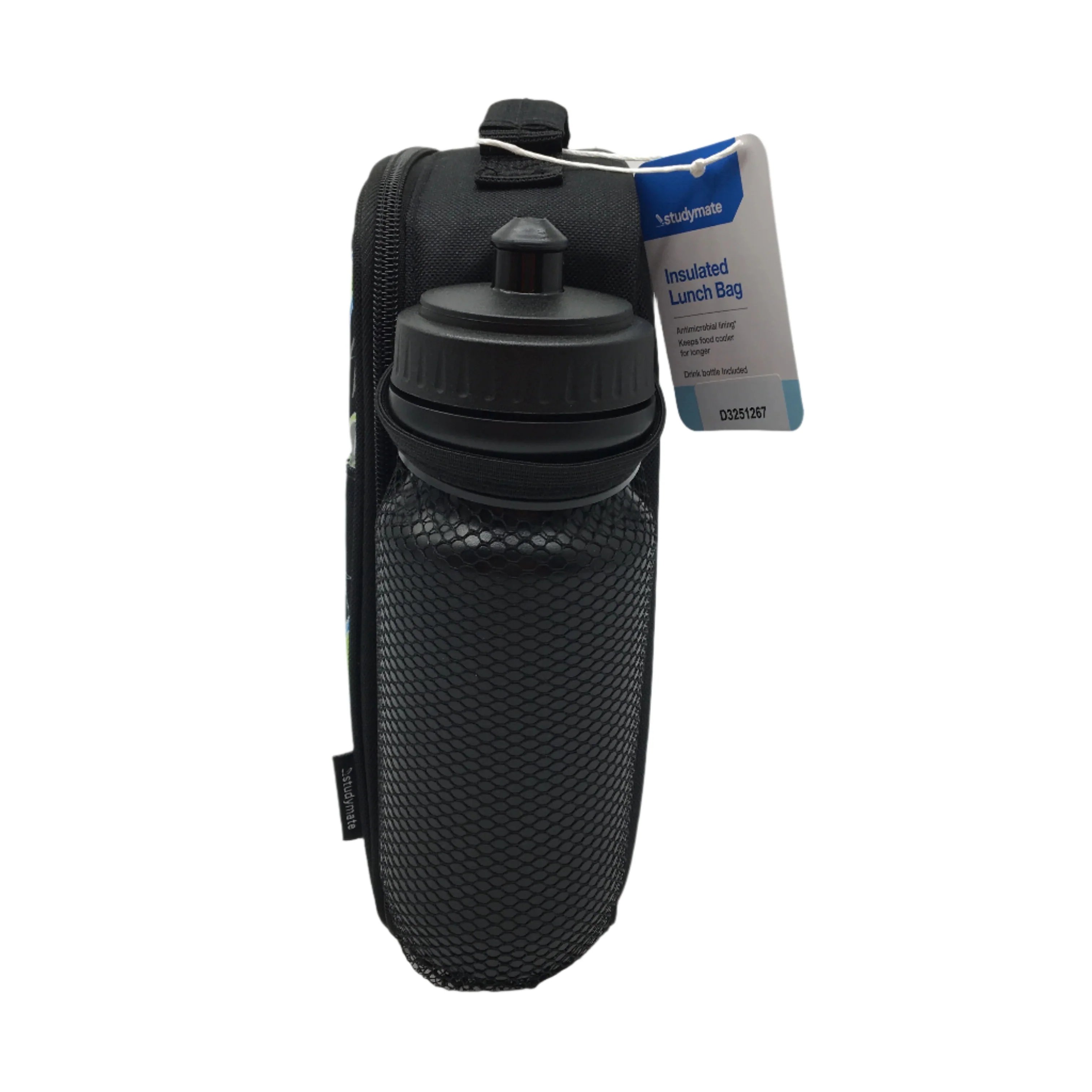 2 Piece Studymate Black Patterned Insulated Lunch Bag & Drink Bottle NEW - Image 4