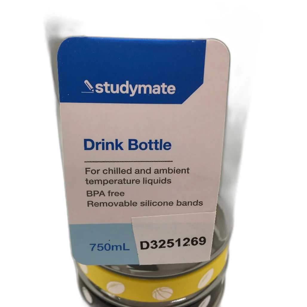 Studymate Clear Sport Theme Drink Bottle Black Lid Removable Silicone Bands NEW - Image 6