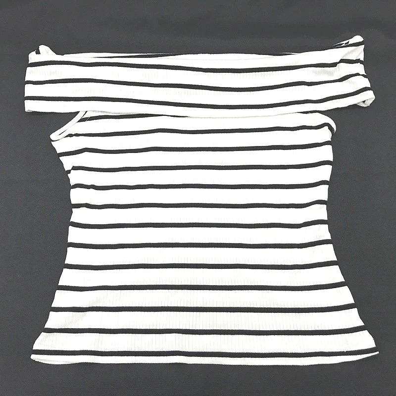Dotti Black&White Striped Off-Shoulder Short Sleeve Stretch Top Ladies Sz S NEW - Image 2