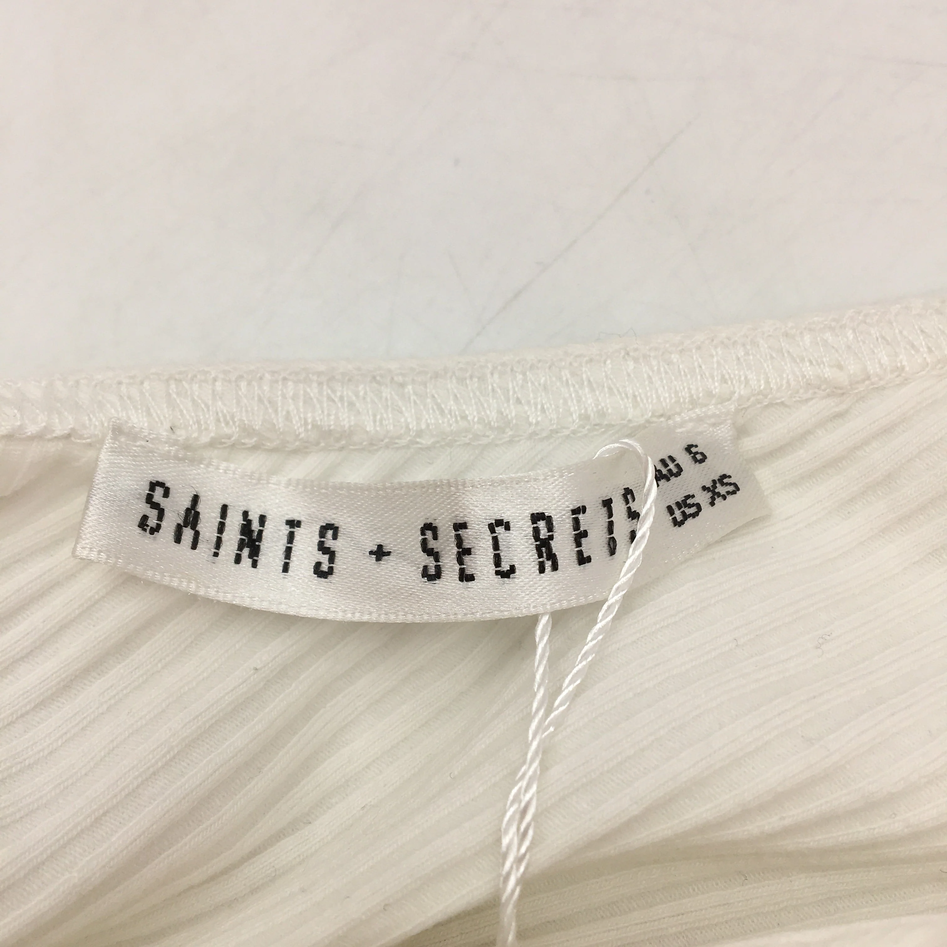 Saints & Secrets Ribbed White Puffy Sleeve Midi Dress Ladies Size AU 6 NEW - Image 4