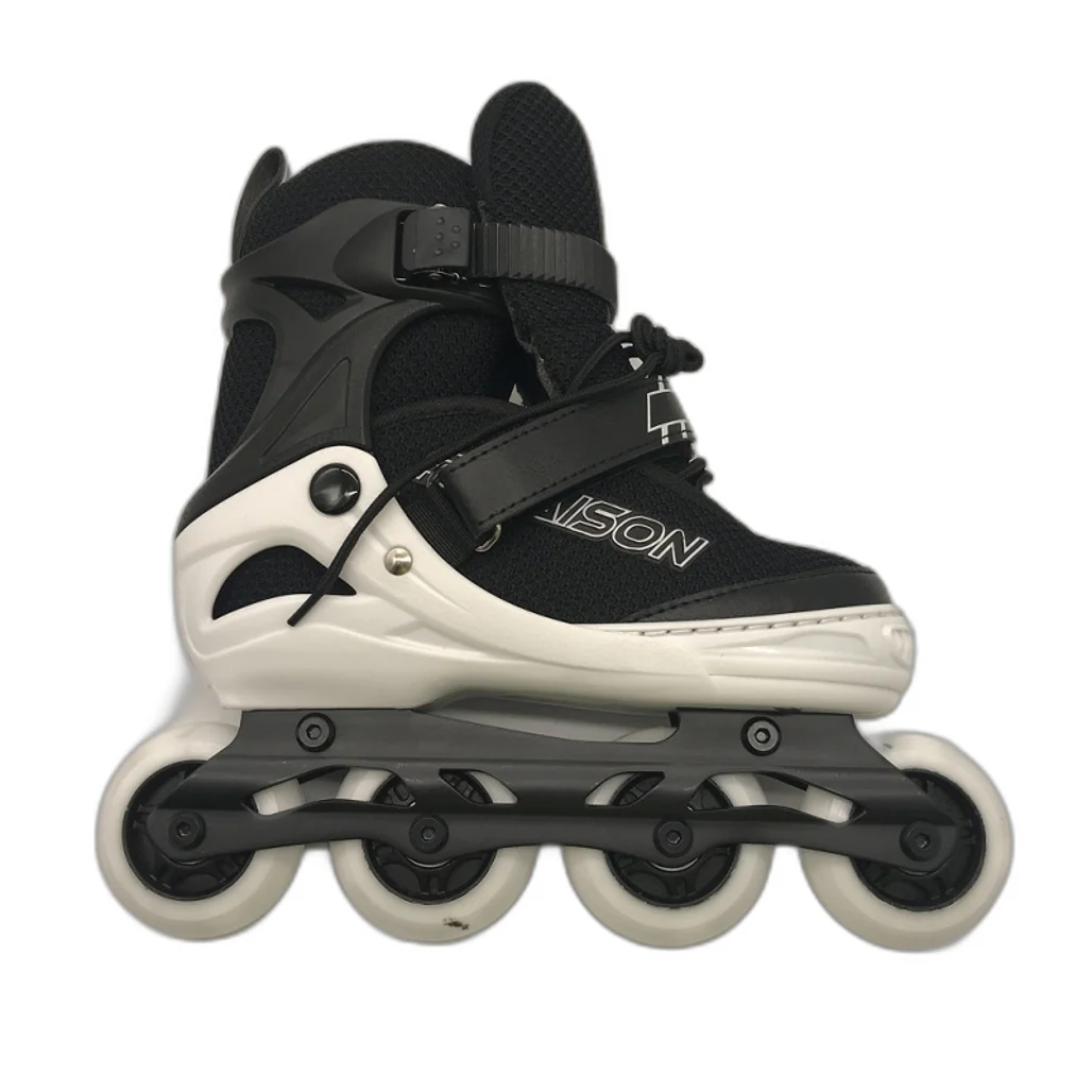 Papaison 4 Size Adjustable Black & White Inline Skates Youth Size UK 0-3 NEW - Image 3