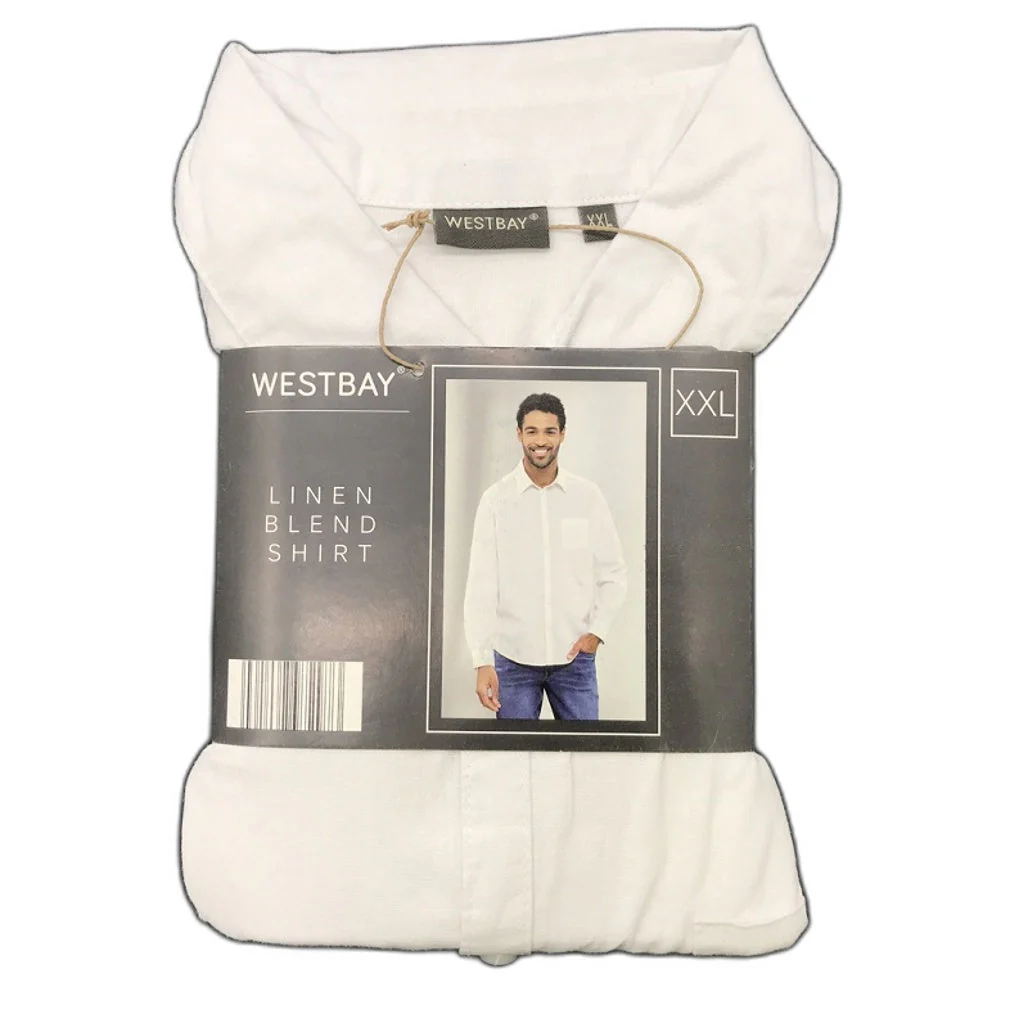 Westbay Light And Cool Linen Blend White Long Sleeve Shirt Mens NEW - Image 15