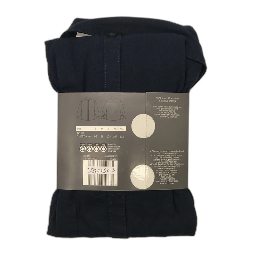 Westbay Light And Cool Linen Blend Navy Blue Long Sleeve Shirt Mens NEW - Image 2