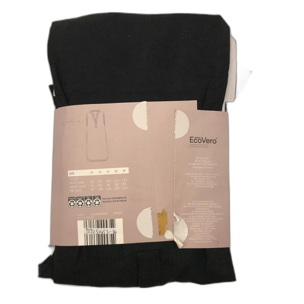 Serra Linen Blend Black Sleeveless V Neck Mid Thigh Dress Ladies NEW - Image 9