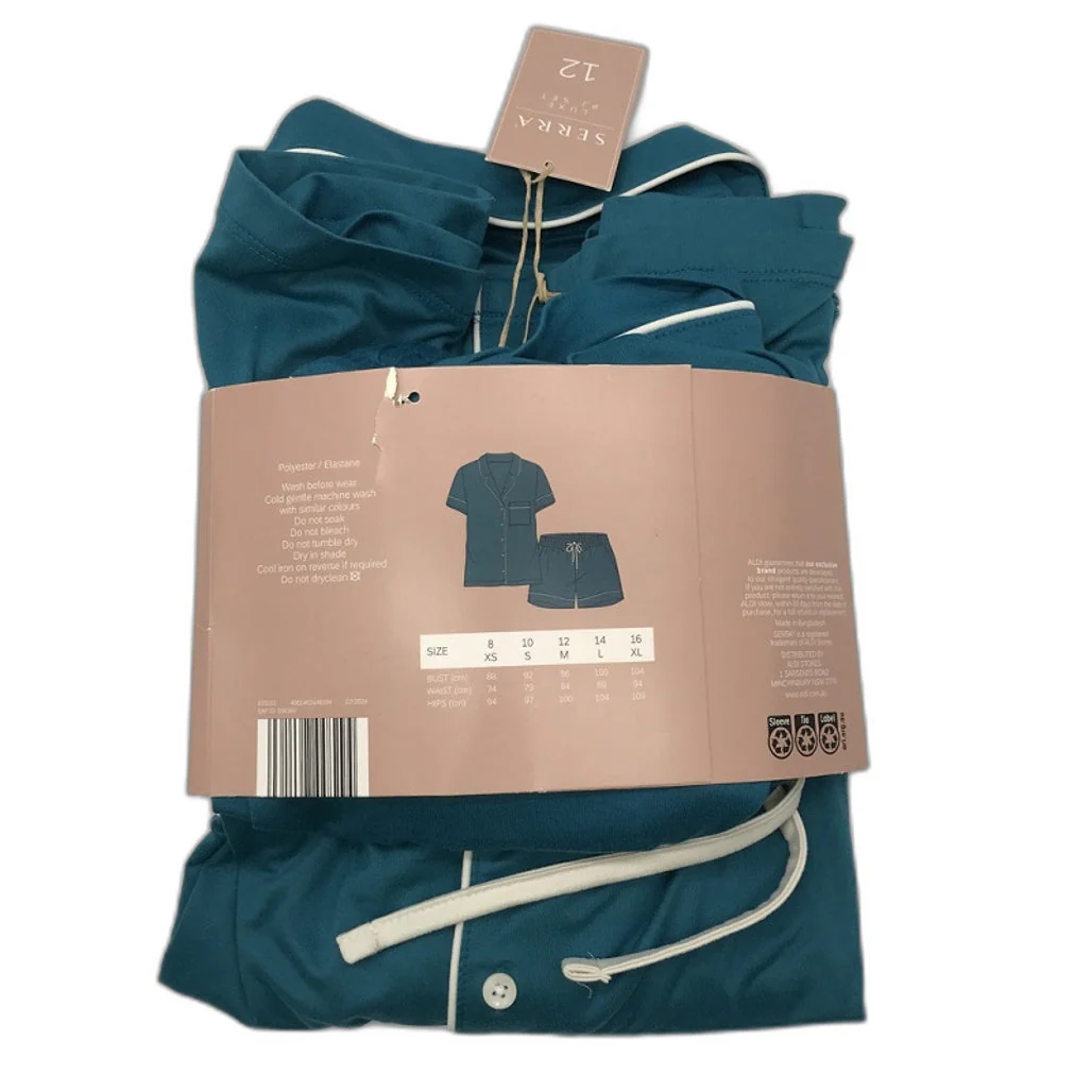 Serra Teal Luxe Pyjama Top & Shorts Set Soft Front Pouch Ladies Size 12 NEW - Image 2