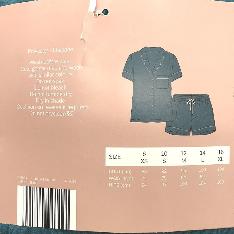 Serra Teal Luxe Pyjama Top & Shorts Set Soft Front Pouch Ladies Size 12 NEW - Image 4