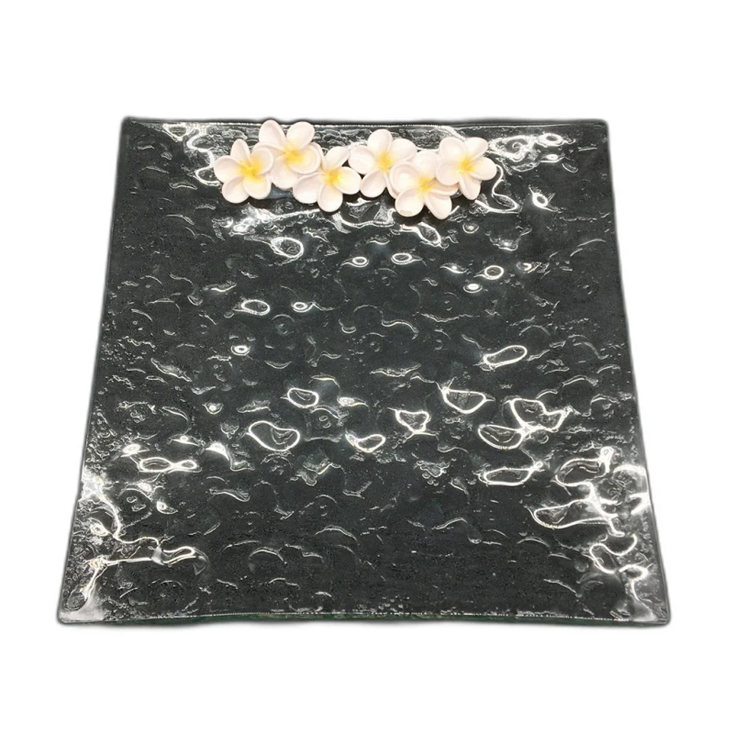 Classique Design 3 Pce Glassware Home Decor Plate Set White Hibiscus Floral NEW - Image 2