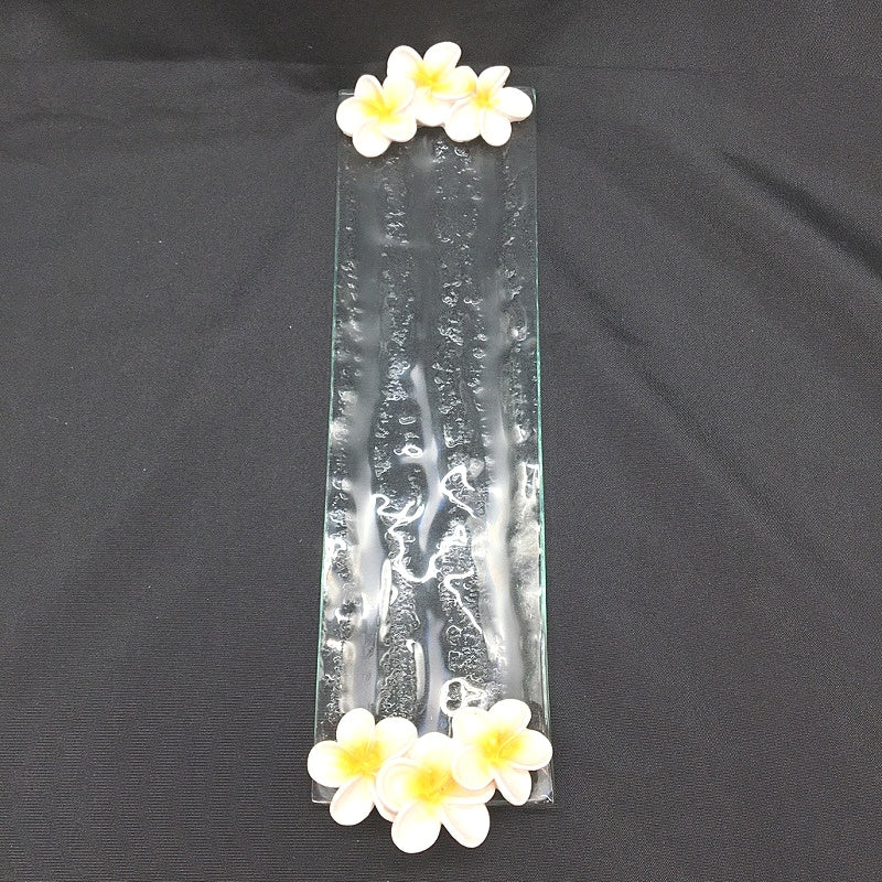 Classique Design 3 Pce Glassware Home Decor Plate Set White Hibiscus Floral NEW - Image 3