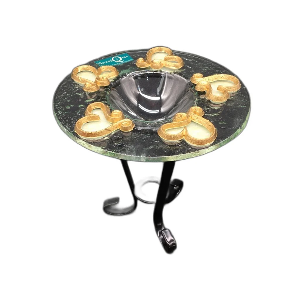 Classique Design 2 Pce Glass Plate&Candle Warmer Gold&White Iridescent Heart NEW - Image 2